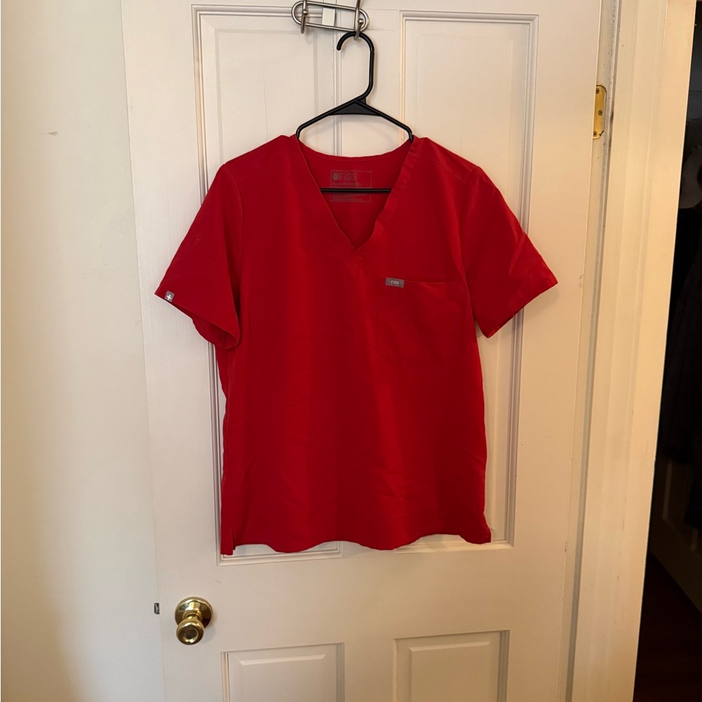 Figs Red V-Neck Scrub Top and Joggers bottoms